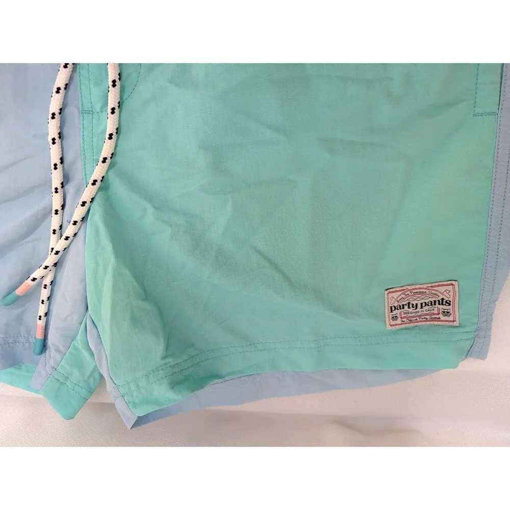 Party Pants Men's Sz M Medium Swim Trunks Color Block Pink Mint Blue
